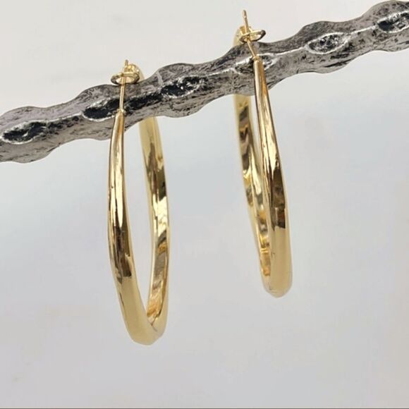 18K Gold Plated Chunky Big Circle Drop Hoop Earrings 925S Sterling Silver - Picture 12 of 13